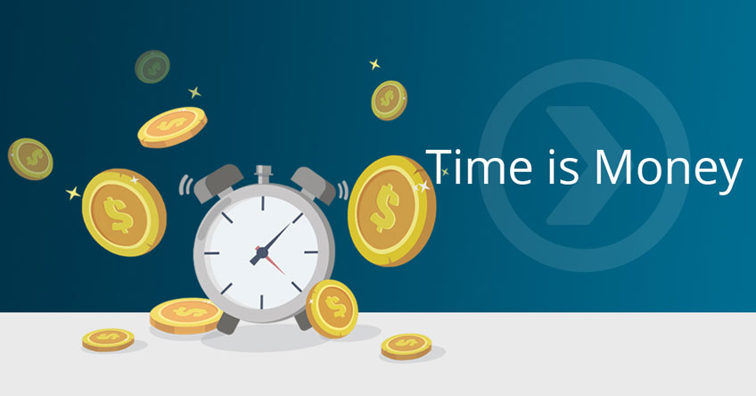 Alarm Clock and Coins Time is Money Graphic