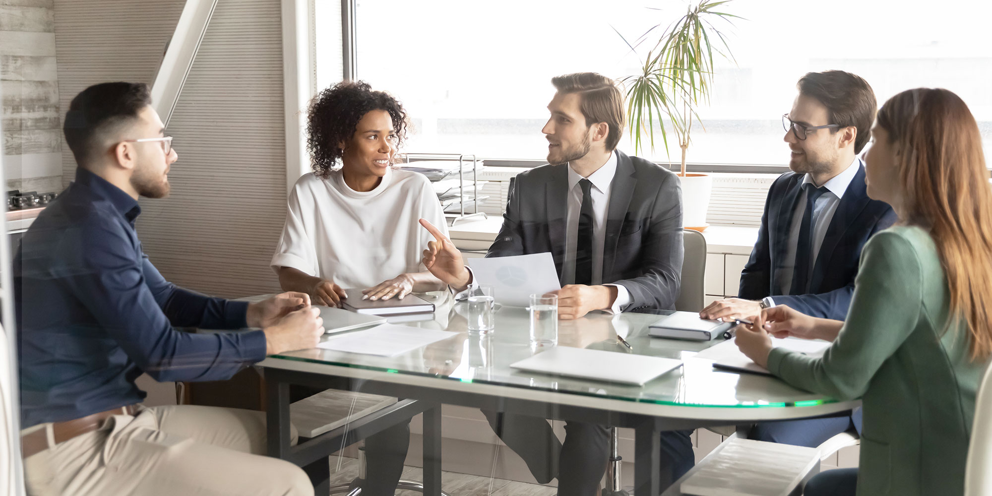 Employees meeting at conference table