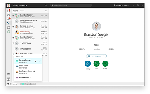 Screenshot of Webex Calling Tab