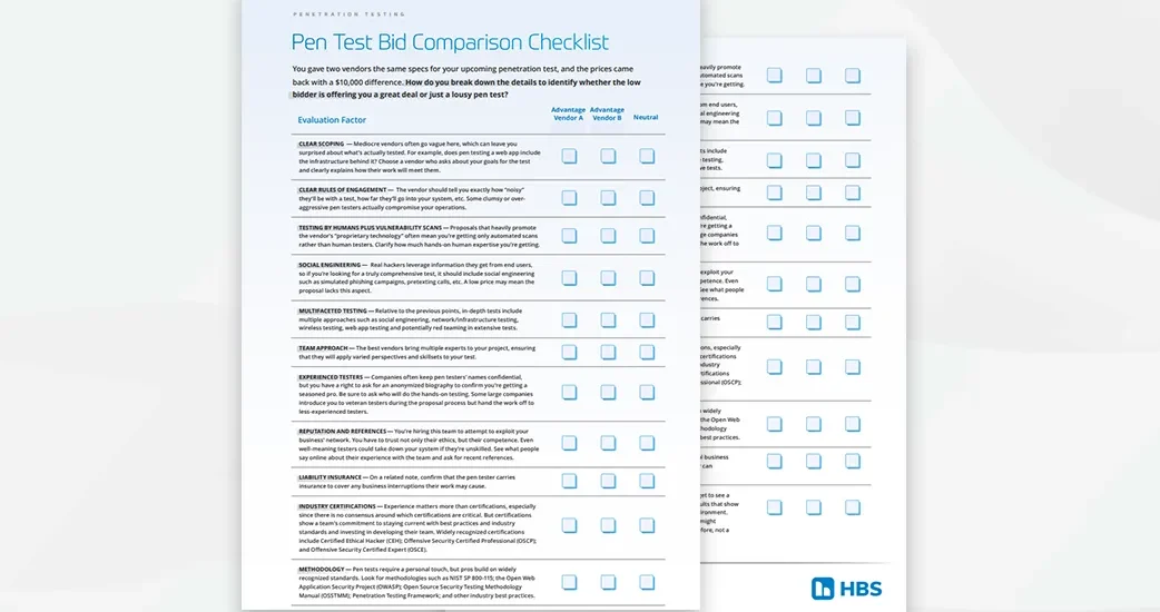 Pen Test Bid Comparison Checklist