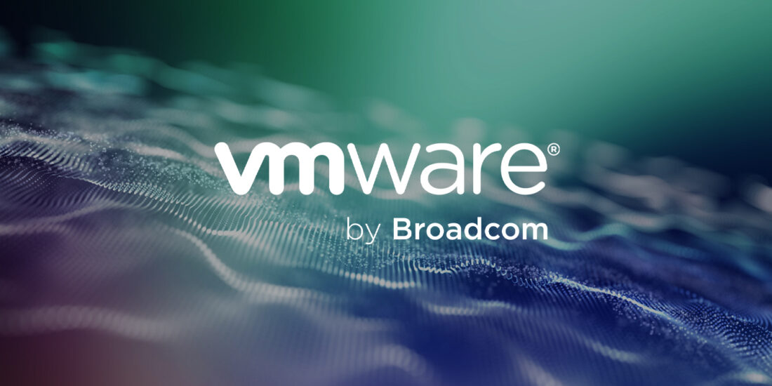 VMware by Broadcom logo imposed over a wave-like background image, signifying different vmware changes that have been made.
