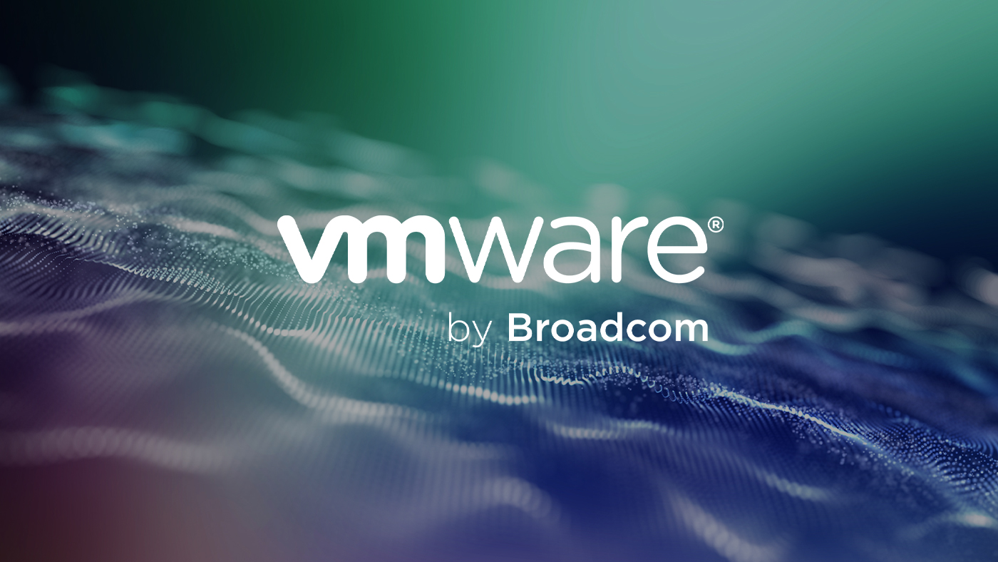 VMware by Broadcom logo imposed over a wave-like background image, signifying different vmware changes that have been made.