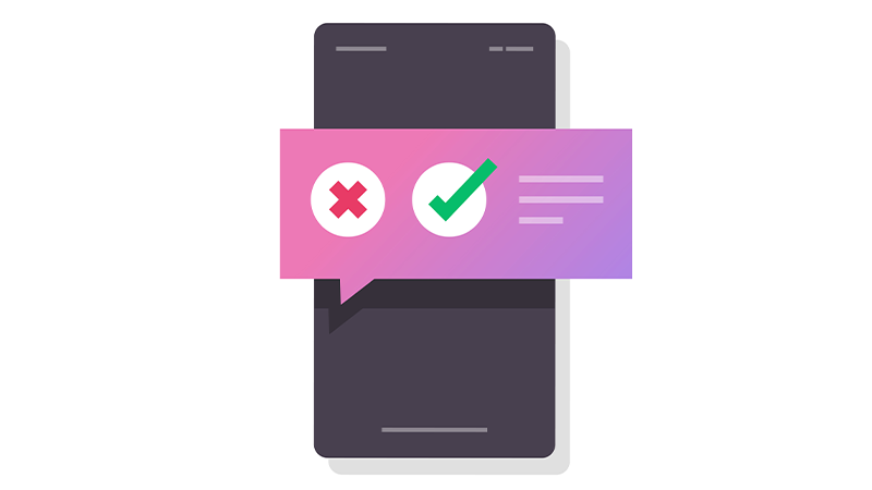 A phone with a MFA push notification pop up featuring a red x and green check mark. This highlights the need to stay vigilant and not succumb to MFA fatigue.