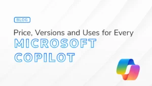 Microsoft Copilot: Price, Versions, and Uses with Microsoft Copilot logo in the bottom right corner.