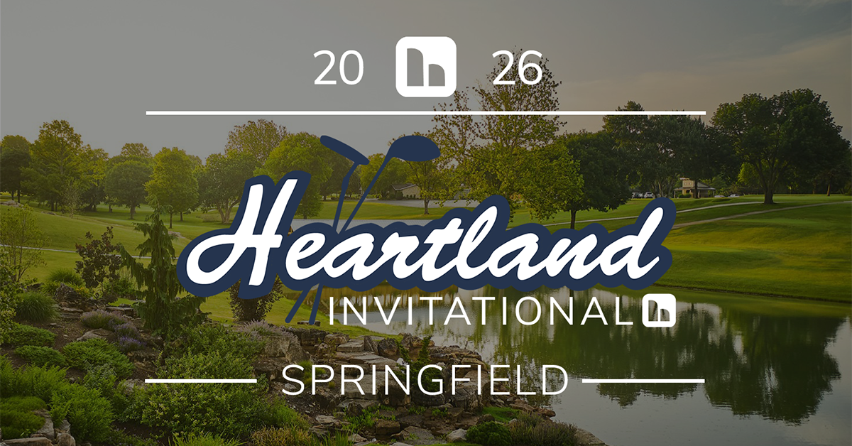 2026 Heartland Invitational – Springfield event graphic featuring a scenic golf course with a pond, lush fairways, and trees under an overcast sky.