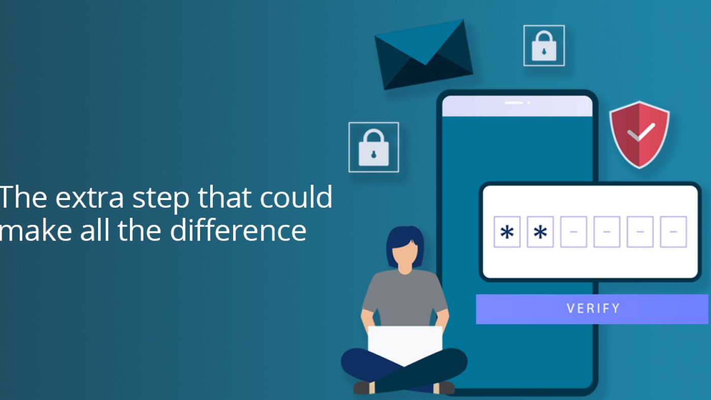 Woman logging into computer with multifactor authentication